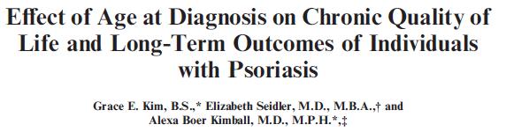 Evaluate the age at diagnosis on the liftime outcomes of psoriasis patients Those diagnosed at younger age: (n = 26) More likely to have a greater lifetime DLQI Have felt depressed Believe that