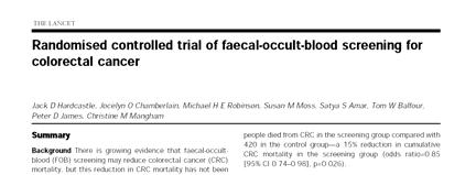 Lancet 996;348:473 UK RCT: CRC incidence & mortality Rate (/ pyrs) RR Screening