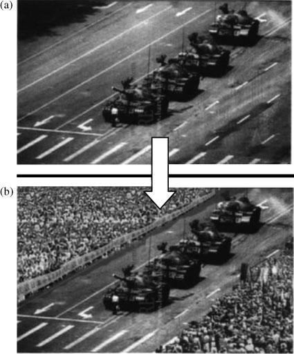 Doctored photos and memory for public events 1009 Figure 1. Original (a) and doctored (b) versions of the photograph for the Beijing event.