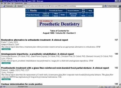 Dental journals available J Prosthetic Dentistry: