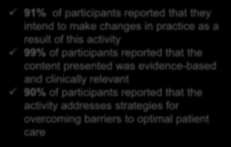 Final Report Evaluation (10) Live Symposia 91% of participants reported that they intend to