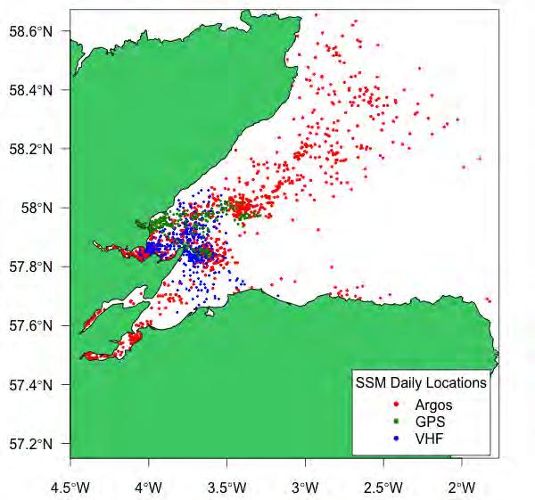 Figure 2: a) Daily seal SSM locations derived from Argos
