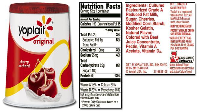 Compare the Two Foods: Original Yoplait Yoplait Light/less added