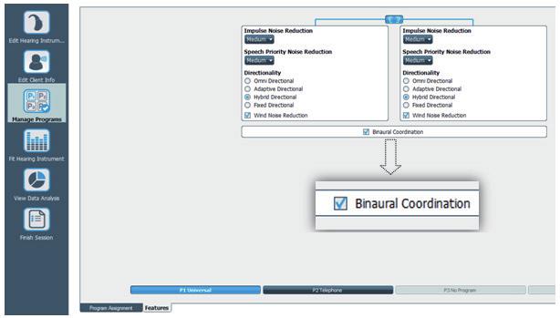 Binaural Coordination: Making the Connection 9 Easy adjustments with EXPRESSfit In keeping with the Sonic commitment to simplicity, the EXPRESSfit fitting software makes the selection of Binaural