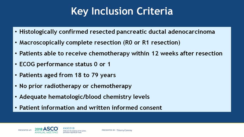 Key Inclusion Criteria Presented By