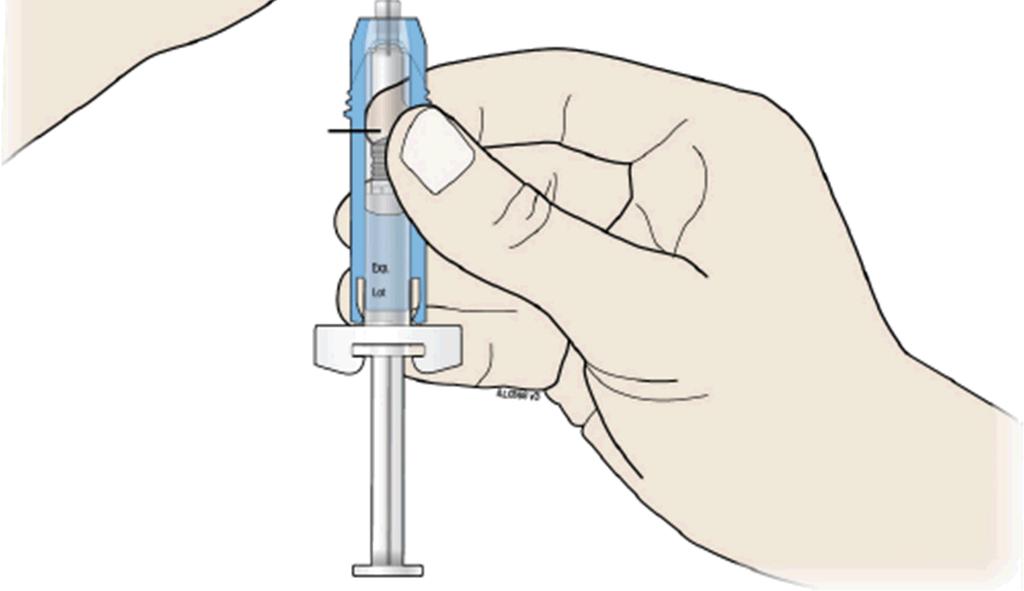 Syringe barrel Do not remove the gray needle cap from the prefilled syringe