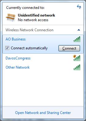 Wireless network How to connect to the AO Wireless LAN Open the Wireless