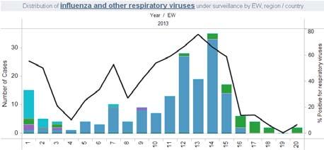 Influenza B continued to be the most prevalent respiratory virus. In La Paz, in EW 20, the proportion of SARI hospitalizations decreased as compared to the previous week.