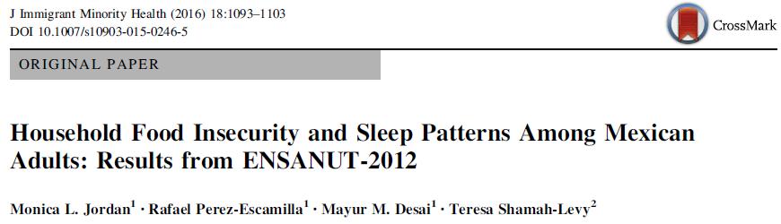 After adjusting for potential confounders, a significant association was found between severe household food insecurity and getting less than the recommended 7 8 h of sleep [adjusted odds ratio (AOR)