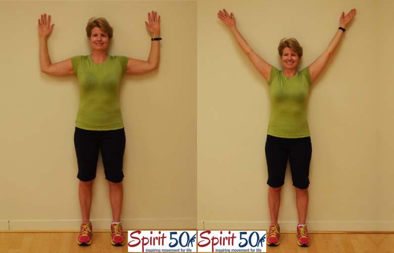 Chest and shoulder stretch No Equipment Exercise Program for the 50+ Benefits of the exercise: Reduces tension in the chest and shoulders which helps to combat slouched shoulders Tips: Only lift your