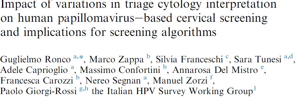 Eur J Can, 2016 The % of HPV+ women directly referred to colposcopy varied across programmes (20-57%; average 37%) and so did CIN2+ detection (49e94%; average 77%).