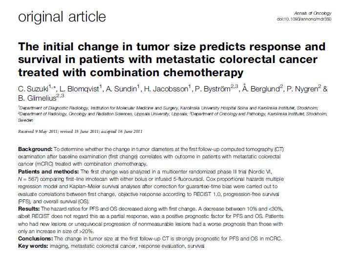 Study III Does 1 st change correlate with OS in metastatic colorectal cancer (mcrc)?