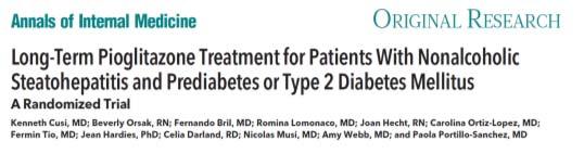 or T2DM Pioglitazone 45mg/d or placebo Randomized double blind, placebo controlled trial Liver biopsy
