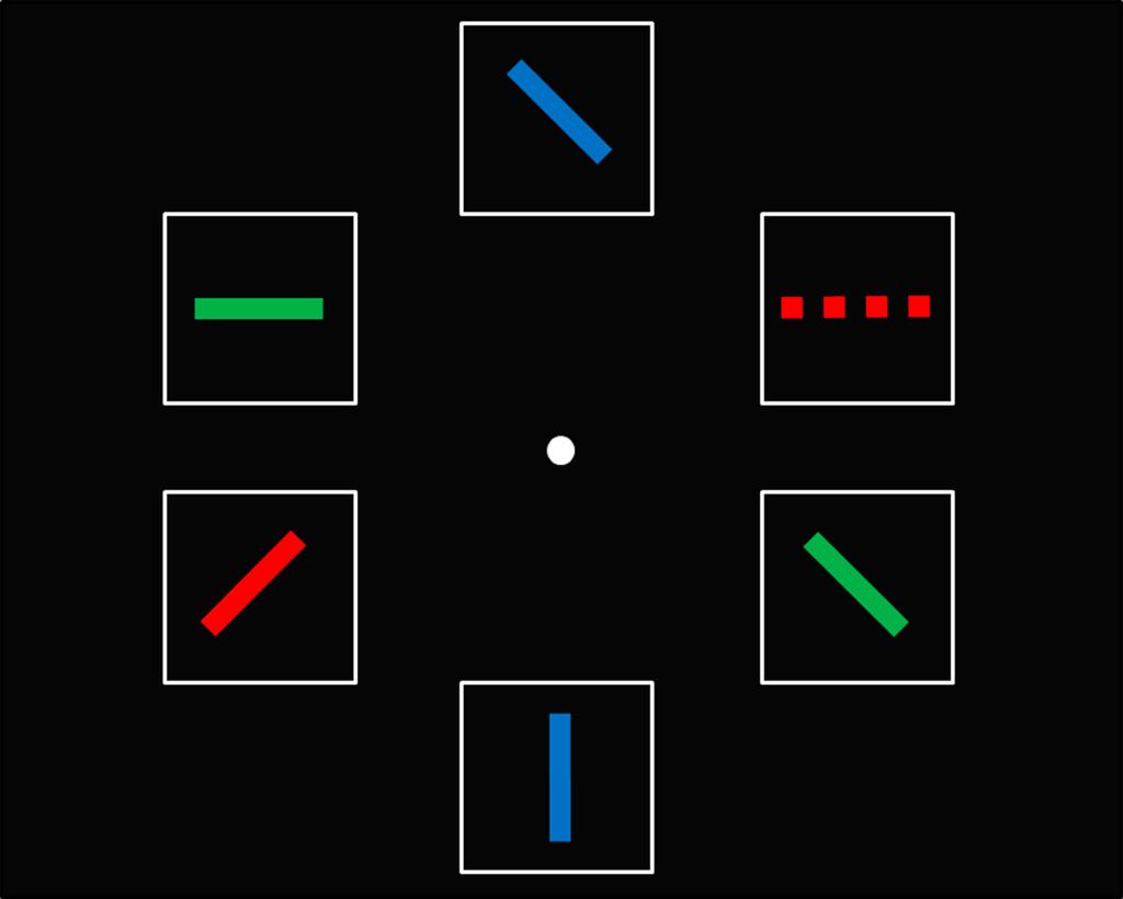 RETELL, BECKER, REMINGTON Figure 7. Example target display from Experiment 4. The target in this example is the dashed horizontal red bar.