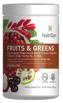 Recommendations Dosing Recommendations Mix one scoop of NutriDyn Fruits & Greens in 8 ounces of water (or liquid of choice) daily or as directed by your healthcare practitioner.