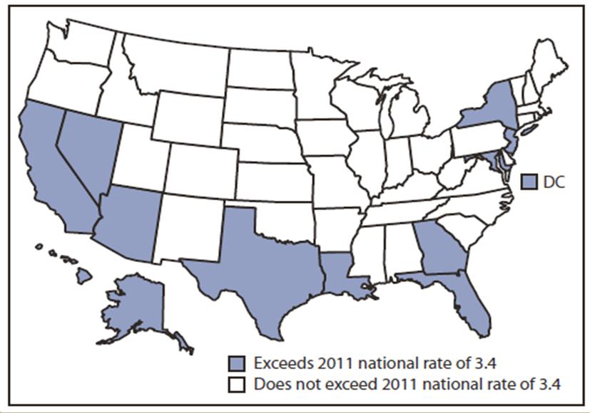 Active TB Cases U.S., 2005 2010 Year No. Rate* 2006 13,732 4.6 2007 13,286 4.4 2008 12,905 4.2 2009 11,537 3.8 2010 11,182 3.6 2011 10,521 3.