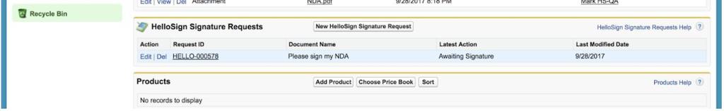 A new record is created in HelloSign Signature Requests When the document is fully signed and in a Signature Complete stage, the final signed document is added to Notes and Attachments Whenever the