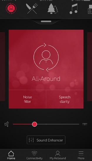 ReSound Smart 3D app overview The ReSound Smart 3D app has four main screens, all accessible from the