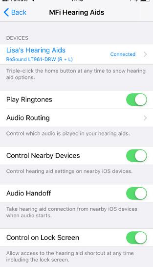 This will add a hearing aid shortcut to the control menu.
