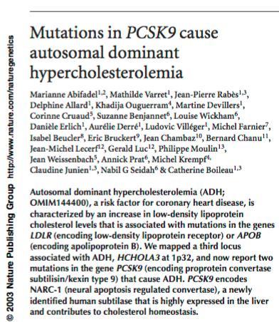 PCSK9 First Recognition of clinical association of gain of