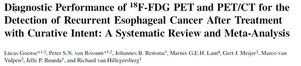 recurrent esophageal cancer. The use of 18F FDG PET or PET/CT particularly allows for a minimal false negative rate.