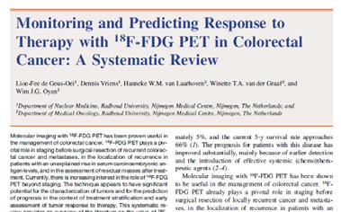 Treatment monitoring with FDG PET/CT Not to be considered out of a clinical trial But more and more studies de Geus Oei LF, J Nucl Med. 2009 Monteil J, Anticancer Res. 2009 Engels B, Ann Oncol.
