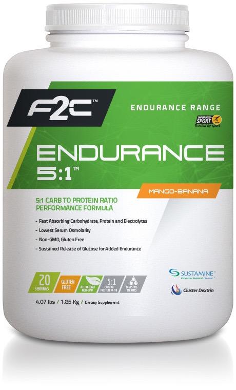 Endurance 5:1 (available soon) Banana Strawberry Banana Contains Cluster Dextrin, Sustamine and F2C Protein Matrix Lowest serum osmolarity, gluten free Soy free 5:1 Carb to protein ratio race
