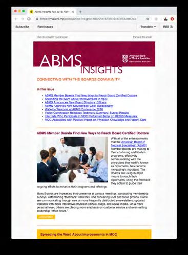 ABMS BOARD CERTIFICATION REPORT 2017-2018 ABMS GUIDE TO MEDICAL SPECIALTIES 2019 Edition 353 North Clark Street, Suite 1400 Chicago, IL 60654 (312) 436-2600 ABMS Insights