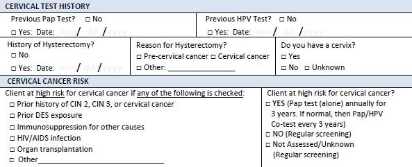 CERVICAL TEST HISTORY AND