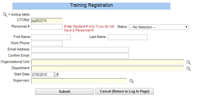 screen. Complete the Training Registration form and click Submit. 6.
