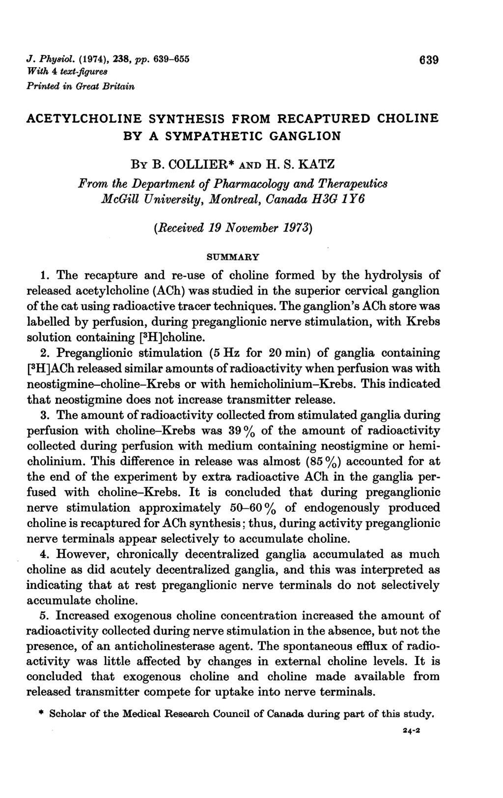 J. Physiol. (1974), 238, pp. 639-655 639 With 4 text-figurew Printed in Great Britain ACETYLCHOLINE SY
