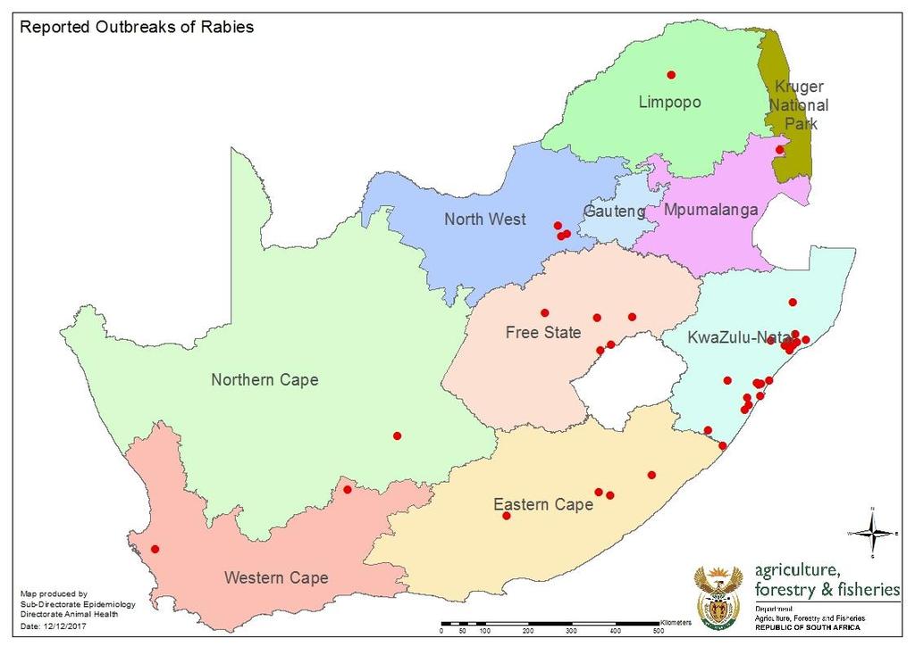 Rabies The following table indicates the number of reported rabies outbreaks per province Eastern Cape 4 Free State 5