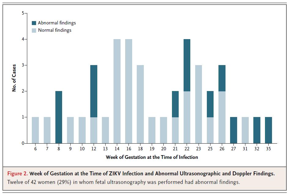 29% of 42 pregnant women with confirmed Zika infection during pregnancy had adverse outcomes IUGR with or without