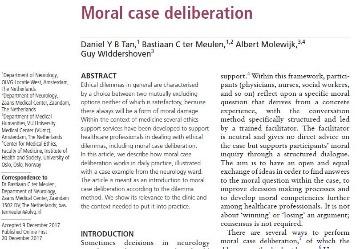 Tan, Daniel, et al. 2017. Moral case deliberation.