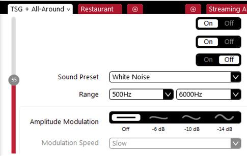 Only Amplitude Modulation, Modulation Speed and Volume Control can be linked during the fitting. For a TSG only program ensure the HI Microphone option is turned Off.