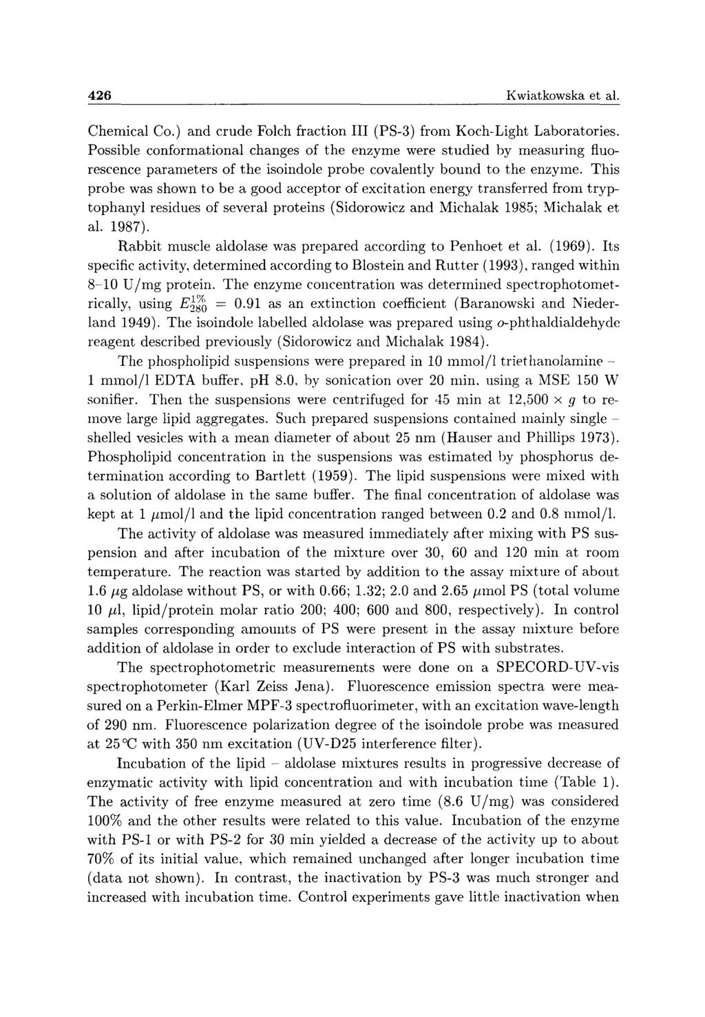 426 Kwiatkowska et al. Chemical Co.) and crude Folch fraction III () from Koch-Light Laboratories.