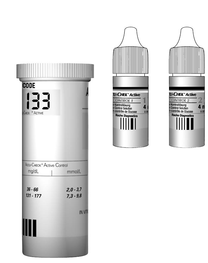 6.3 Quality control test procedure ACCU-CHEK Active Control mg/dl mmol/l 1 36 66 2,0 3,7 2 131 177 7,3 9,8 Values are for illustration only.
