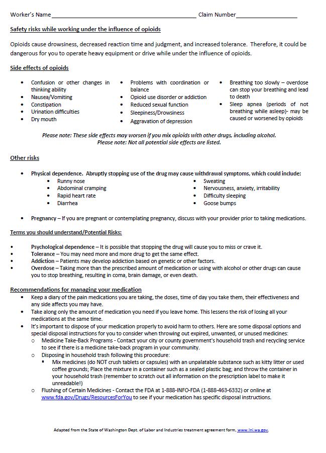 Sample Forms Sample Agency opioid treatment agreement form, page 2 (adapted from