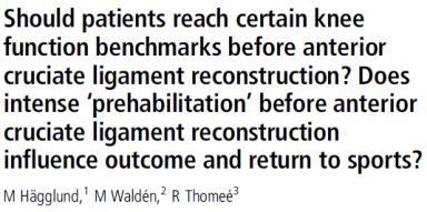 6 week prehabilitation program prior to ACLR resulted in significantly increased KOOS