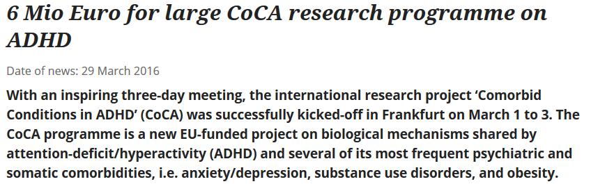 HGC is part of the Horizon 2020 CoCA Study (# 667302) 17 partners from 8 European countries and the US are involved in the CoCA study