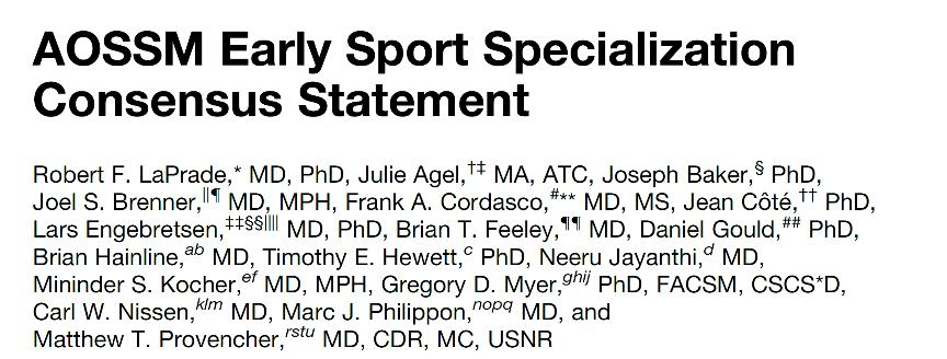 Definition of early sports specialization 1. Participation in intensive training/or competition in organized sports greater than 8 months per year 2.