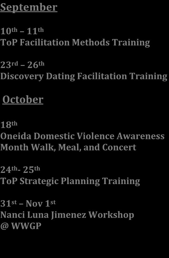 Dating 4 ToP Trainings Oneida DV Awareness Walk, Meal and
