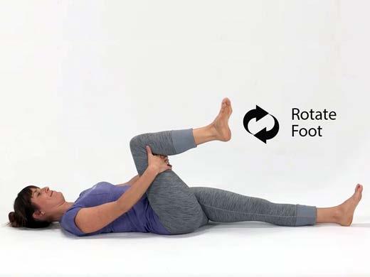 1. Supine Foot Circles & Point/Flexes Repeat this E-cise 40 times. 1. Lie on your back with one leg extended and the other leg bent and pulled up toward your chest. 2.