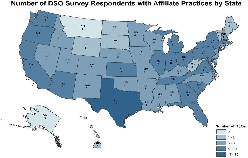 DSOs Were Located in Most States and Many Had Multiple Affiliates Within Each DSOs in the survey were operating in 48 states and the District of Columbia No presence among survey respondents in