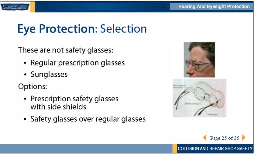 Sunglasses and regular prescription glasses are not safety glasses. The main difference is impact resistance.