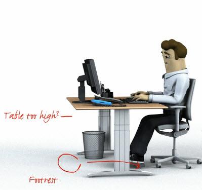 Table height: When sitting upright in the chair, arms should rest on the table (90 angle).