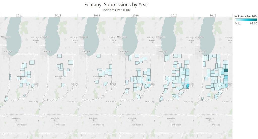 Exhibit C : Fentanyl Submission Data by County to the Indiana