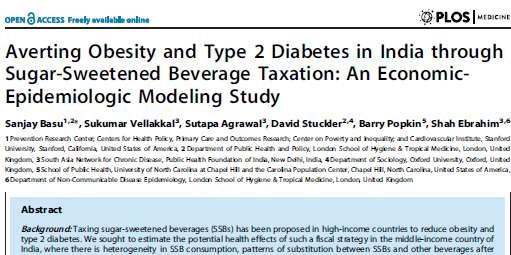 Taxing Sugar Sweetened Beverages(SSB) A 20% SSB tax can reduce overweight and obesity prevalence by 3.