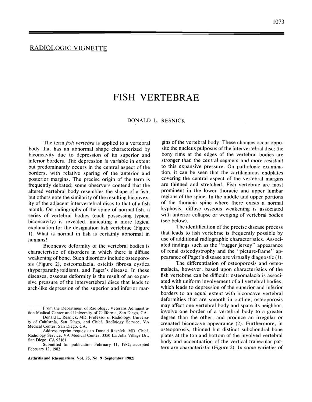 ~ 1073 RADIOLOGIC VIGNETTE FISH VERTEBRAE DONALD L.