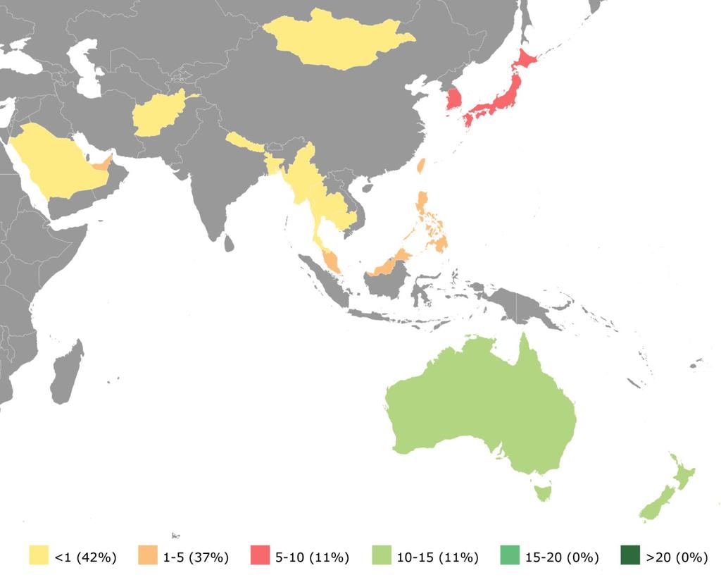 ASIA WESTERN PACIFIC IN YOUR REGION This map shows the number of practising physical